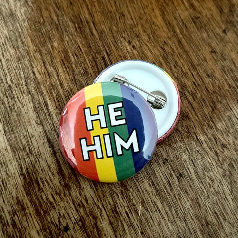 He/Him Rainbow Button 1"
