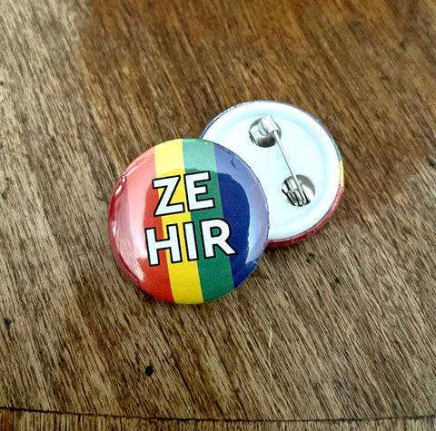 Ze/Hir Rainbow Button 1"